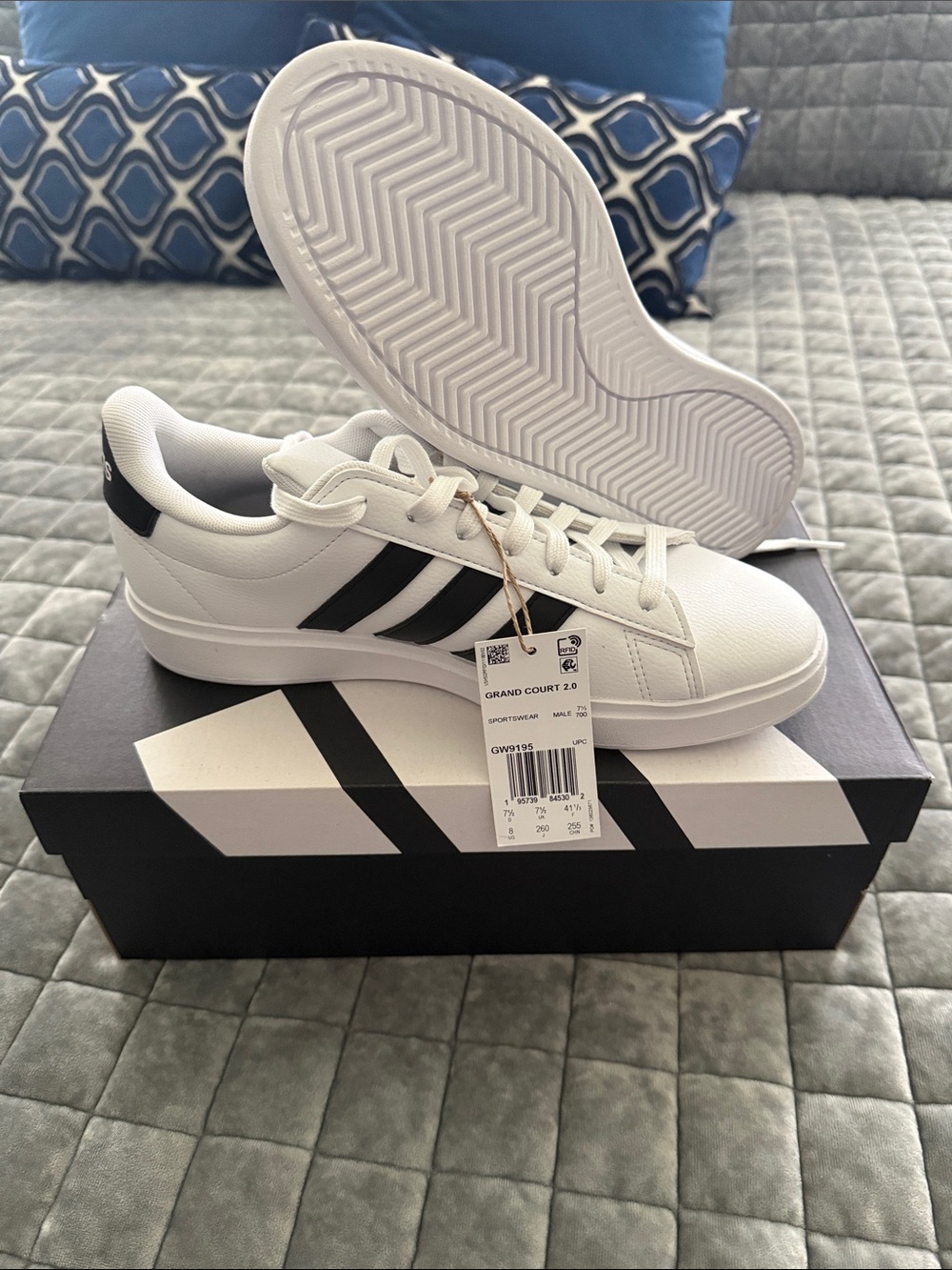 adidas White and Black Grand Court 2.0 Low-Top Sneakers